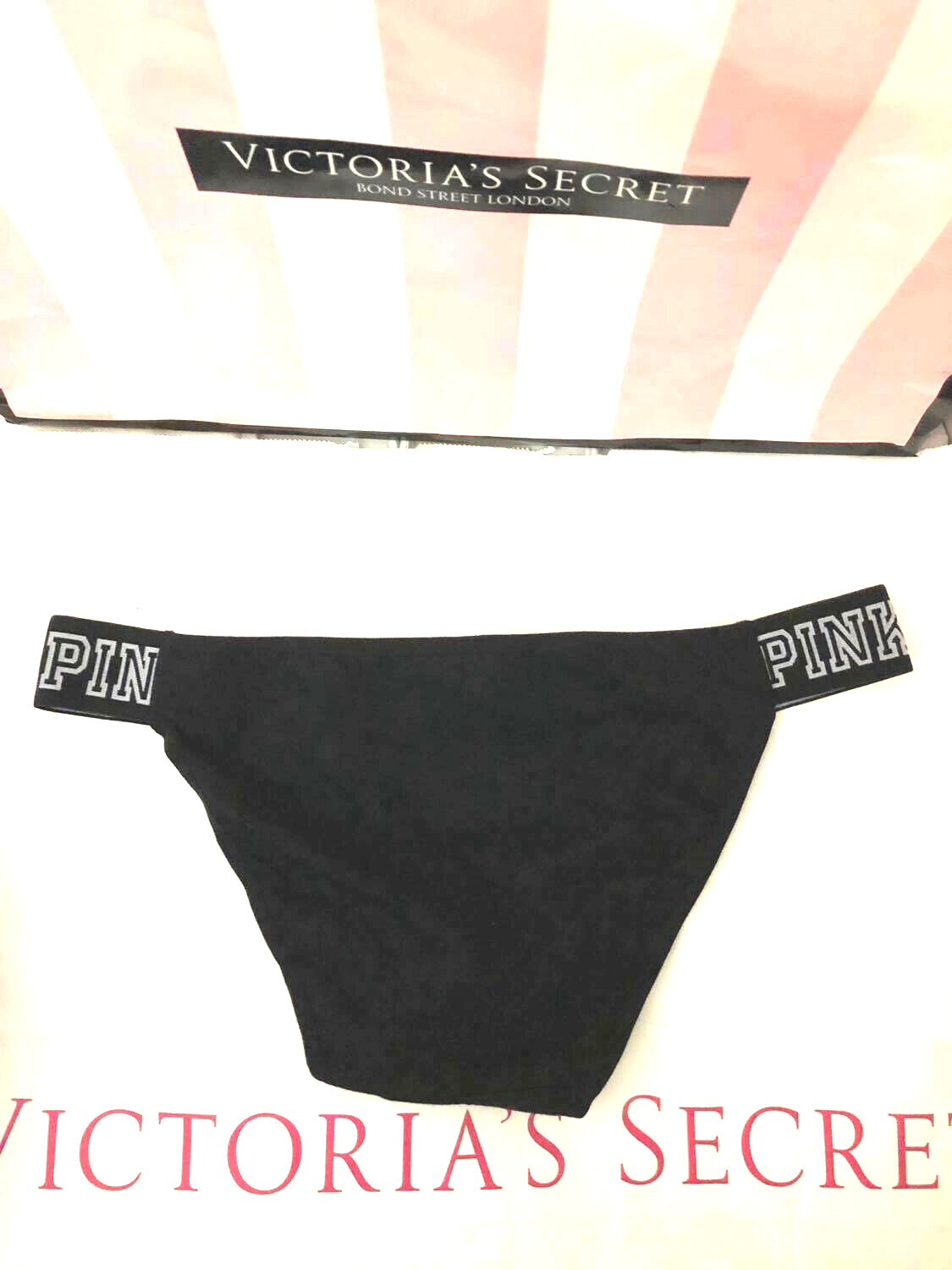 Victoria’s Secret Pink Logo Extra Low Rise Bikini Panty Black Logo Band NWT