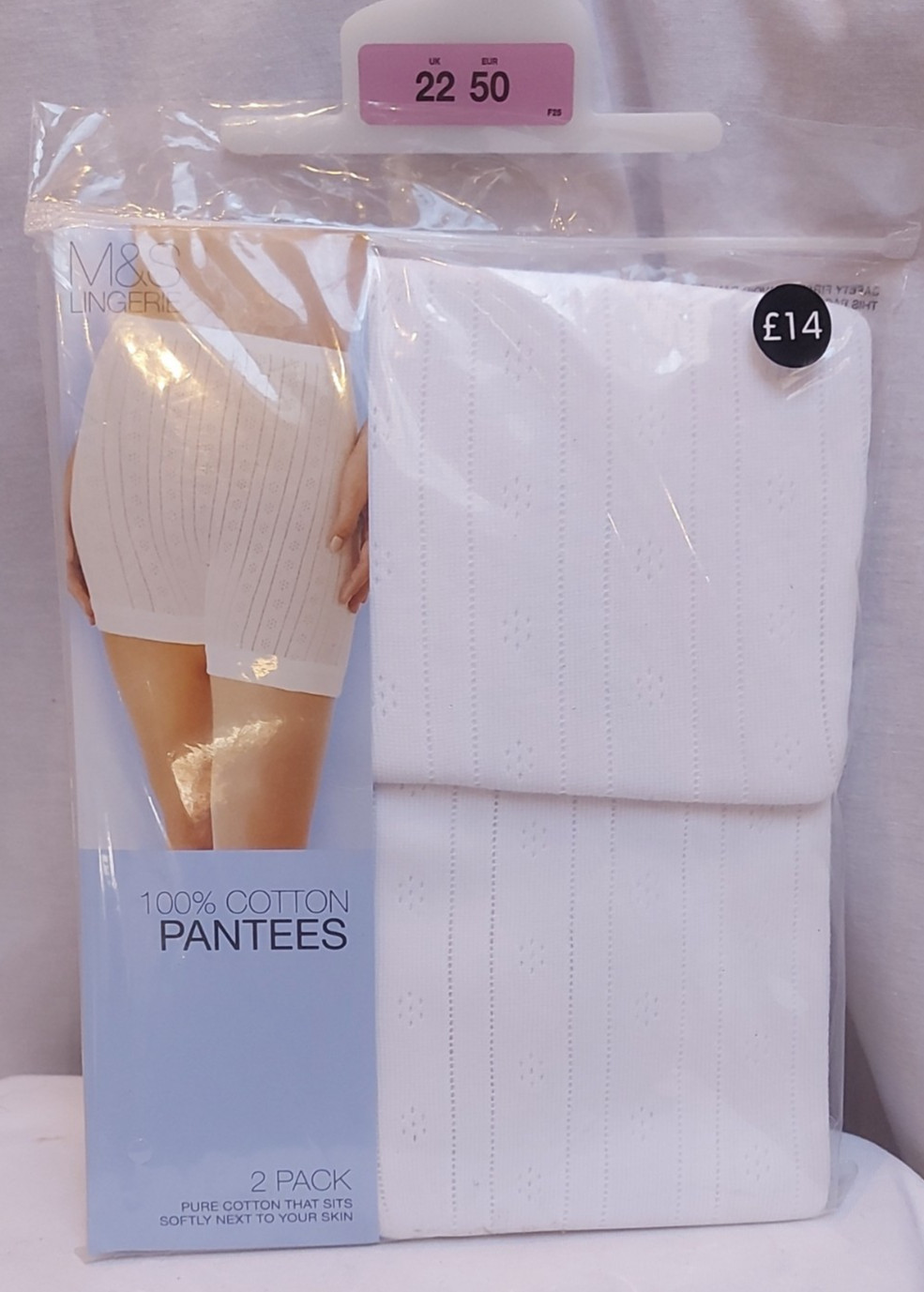 M&S lingerie 100% Cotton Pantees/Shorts Long Length New in pack size 22