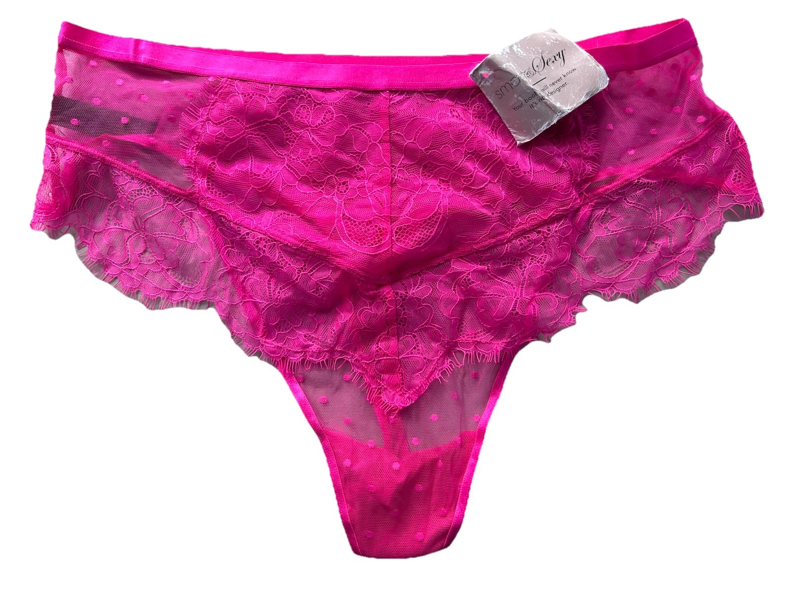 Smart & Sexy Women’s Neon Pink Lace Mesh Thong Size Large