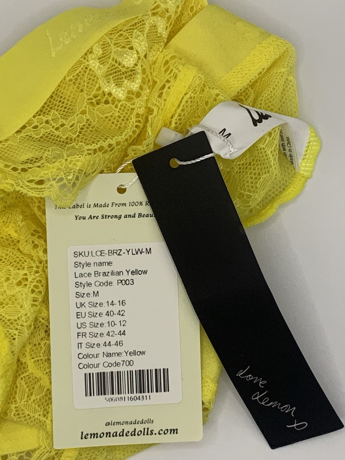 Lemonade Dolls Lace Brazilian Yellow M 14-16 BNWT Freepost
