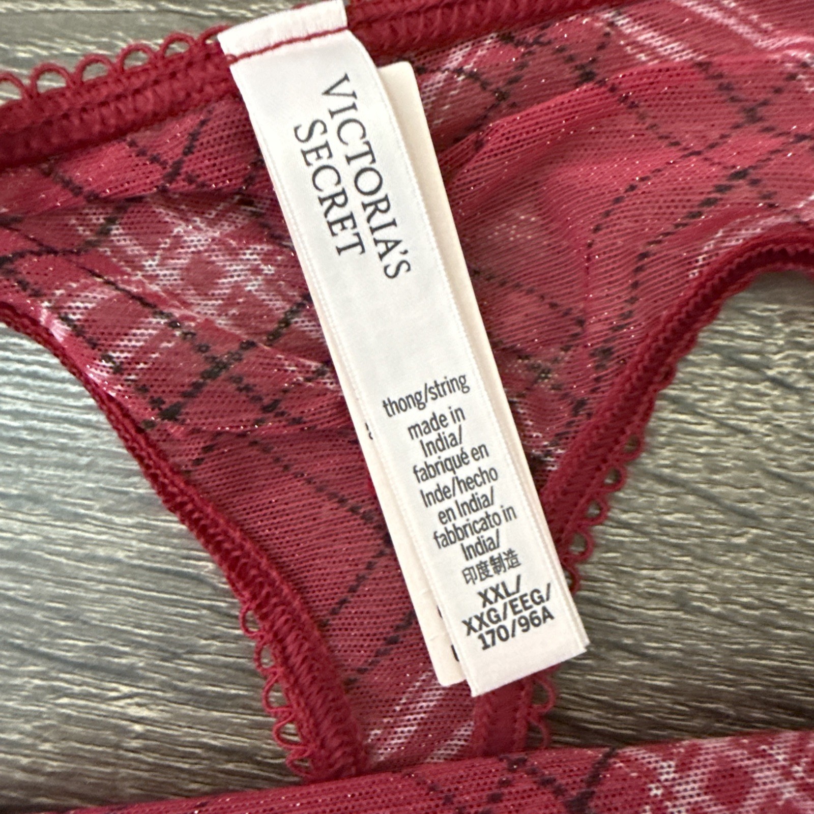 Victoria’s Secret Xxl Sheer, Red Plaid Mesh Thong Panties