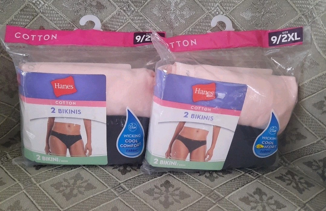 2-2 Packs NEW Hanes Cotton Bikini Panties Wicking Cool Comfort Size 9-Tagless
