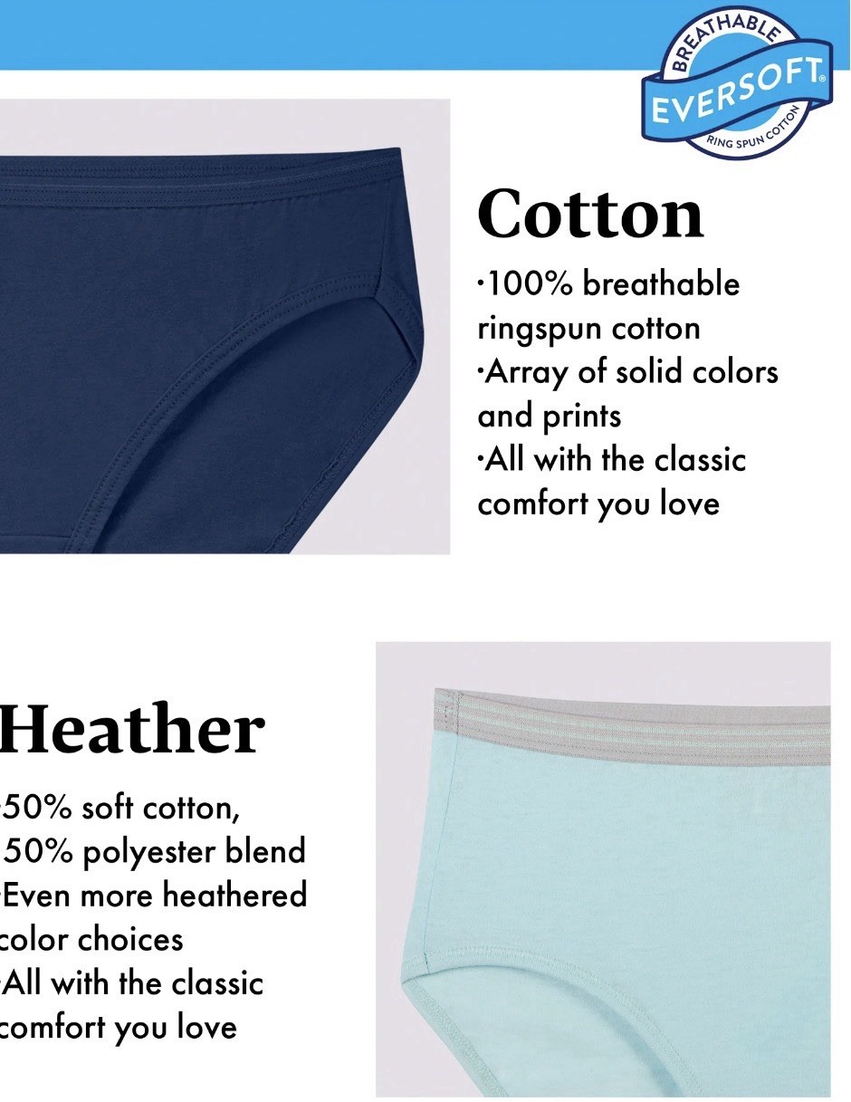 Fruit of the Loom Women’s Heather Briefs Underwear 6-Pack, Assorted, Size 9/2XL