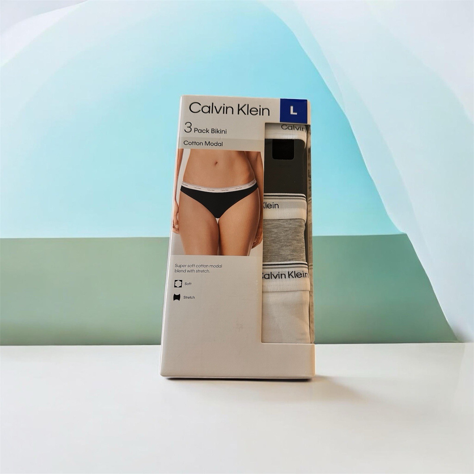 NEW Calvin Klein 3-Pack Women’s Large Stretch Bikini Panties Black, Gray, White