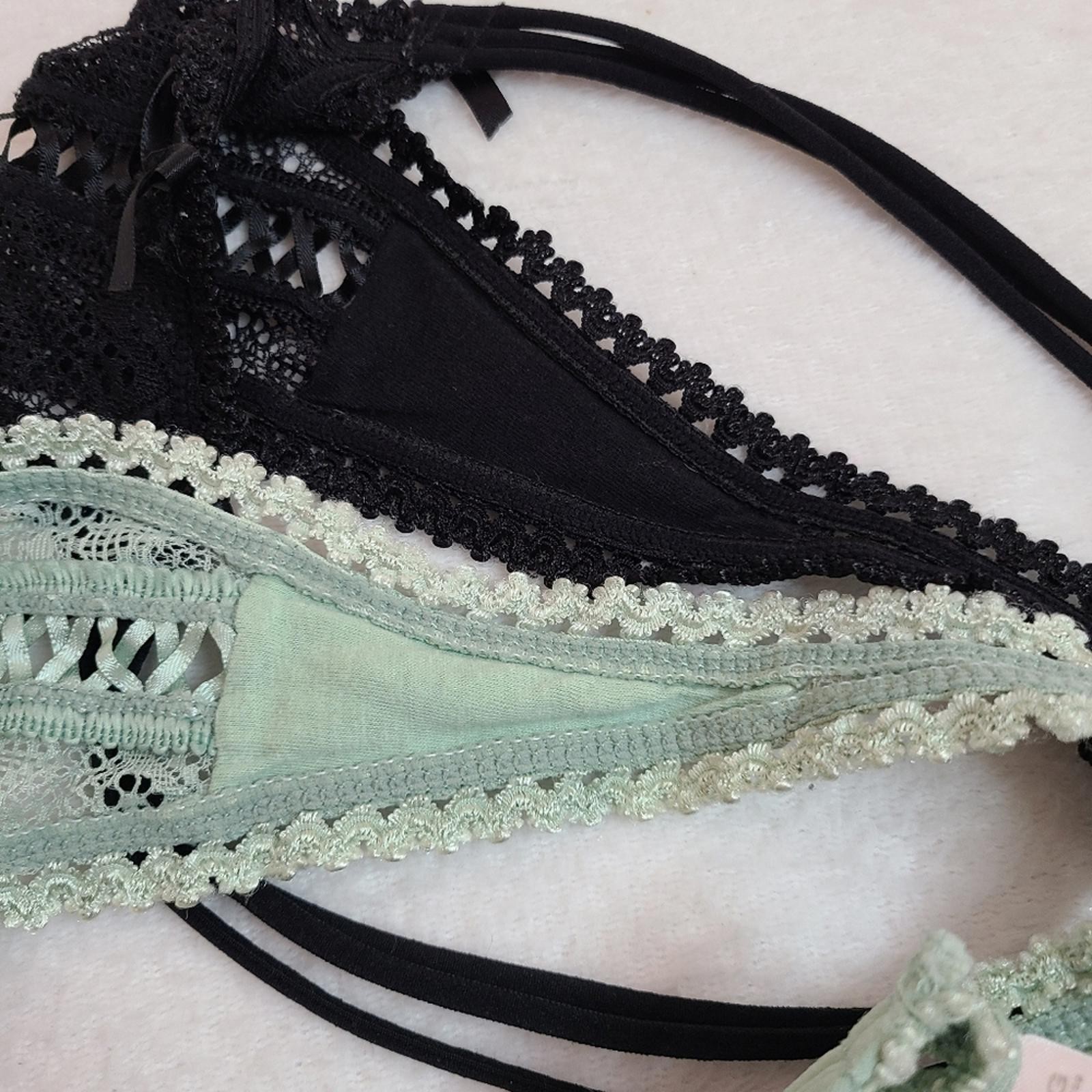 Y2K Vintage 2pk Sexy Strappy Crochet Lace-up Thong Panties Size Lg