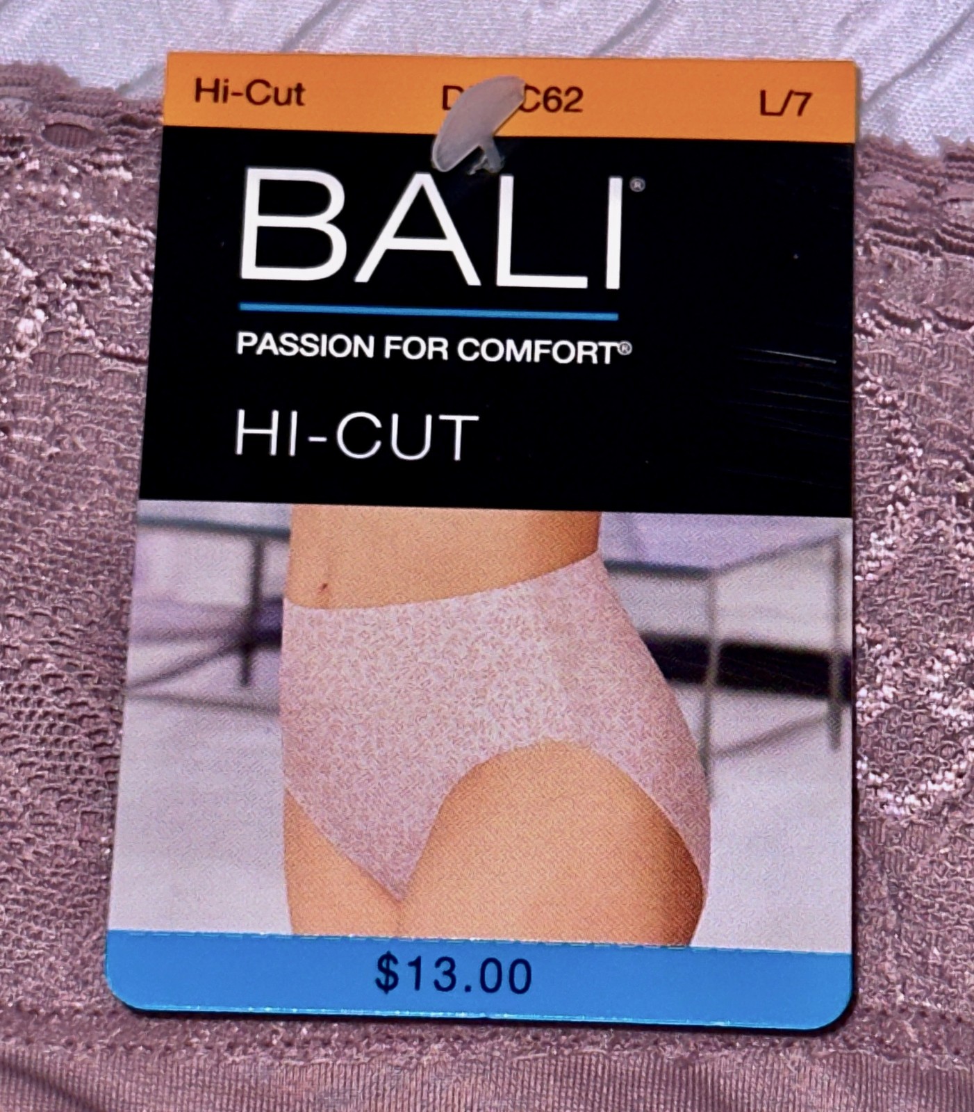BALI Passion For Comfort Lace Waist Smoky Purple Mauve Hi Cut Brief Panty Womens
