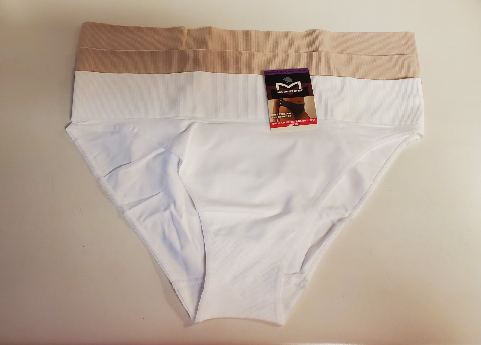 Maidenform High Leg Bikini DM2317 3 Pack Size 2XL/9 White/Beige New
