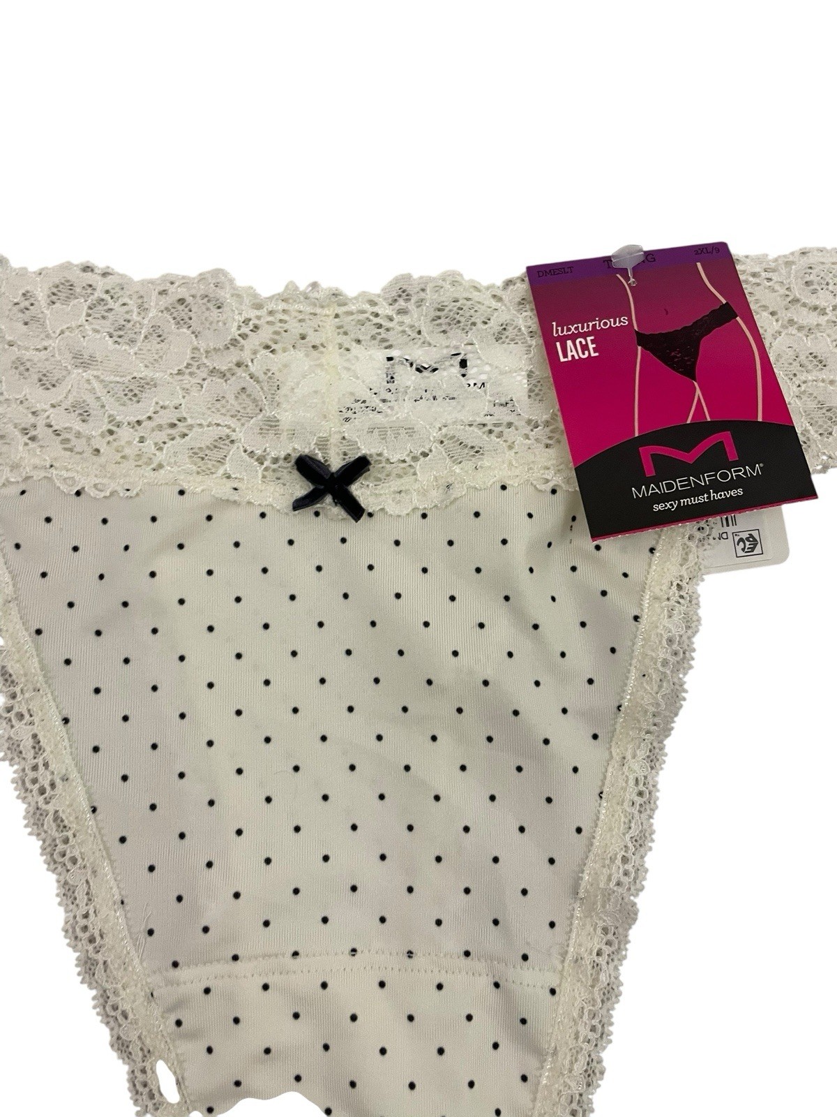 Maidenform Cream Lace Thong With Polka Dots Size 2XL/9 – 86% Nylon & 14% Spandex