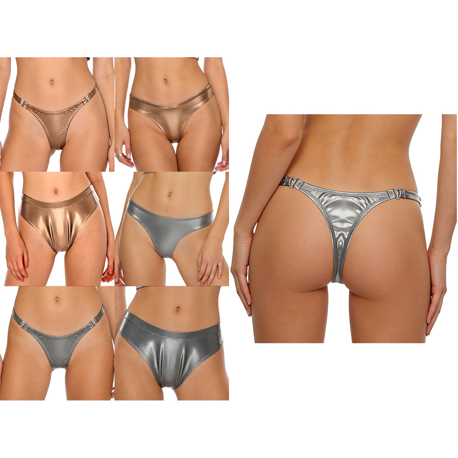 Womens Sexy Shiny Metallic Bikini Brief Wet Look High Cut Mini Panties Nightclub