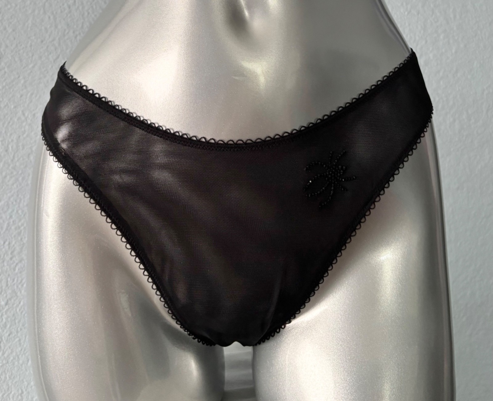 Victoria’s Secret Thong Panty High Leg Black Mesh Shine Spider Nwt S M L XL 2XL