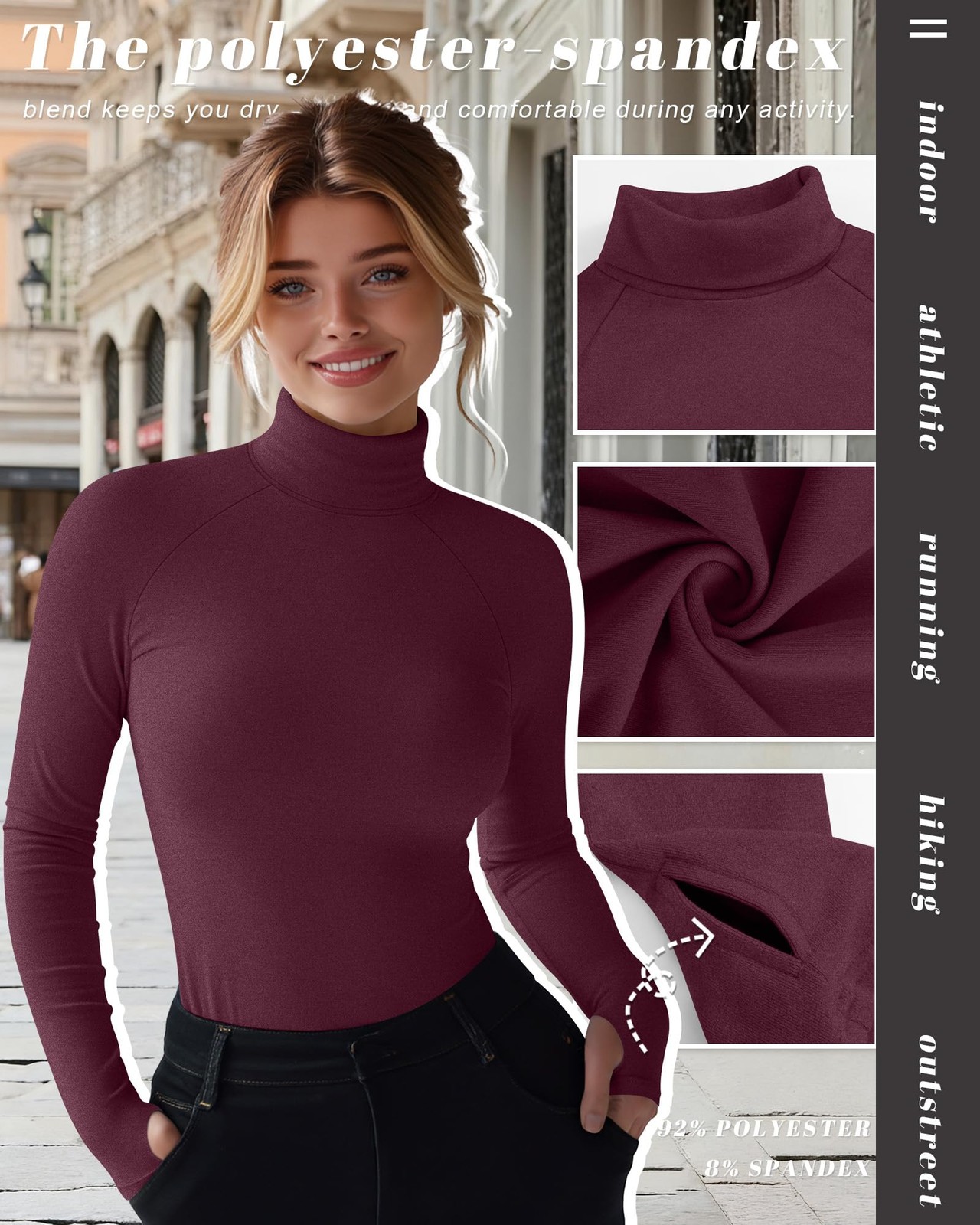 4 Pack Women’s Turtleneck Shirts with Thumb Holes Long Sleeve Thermal Tops El…