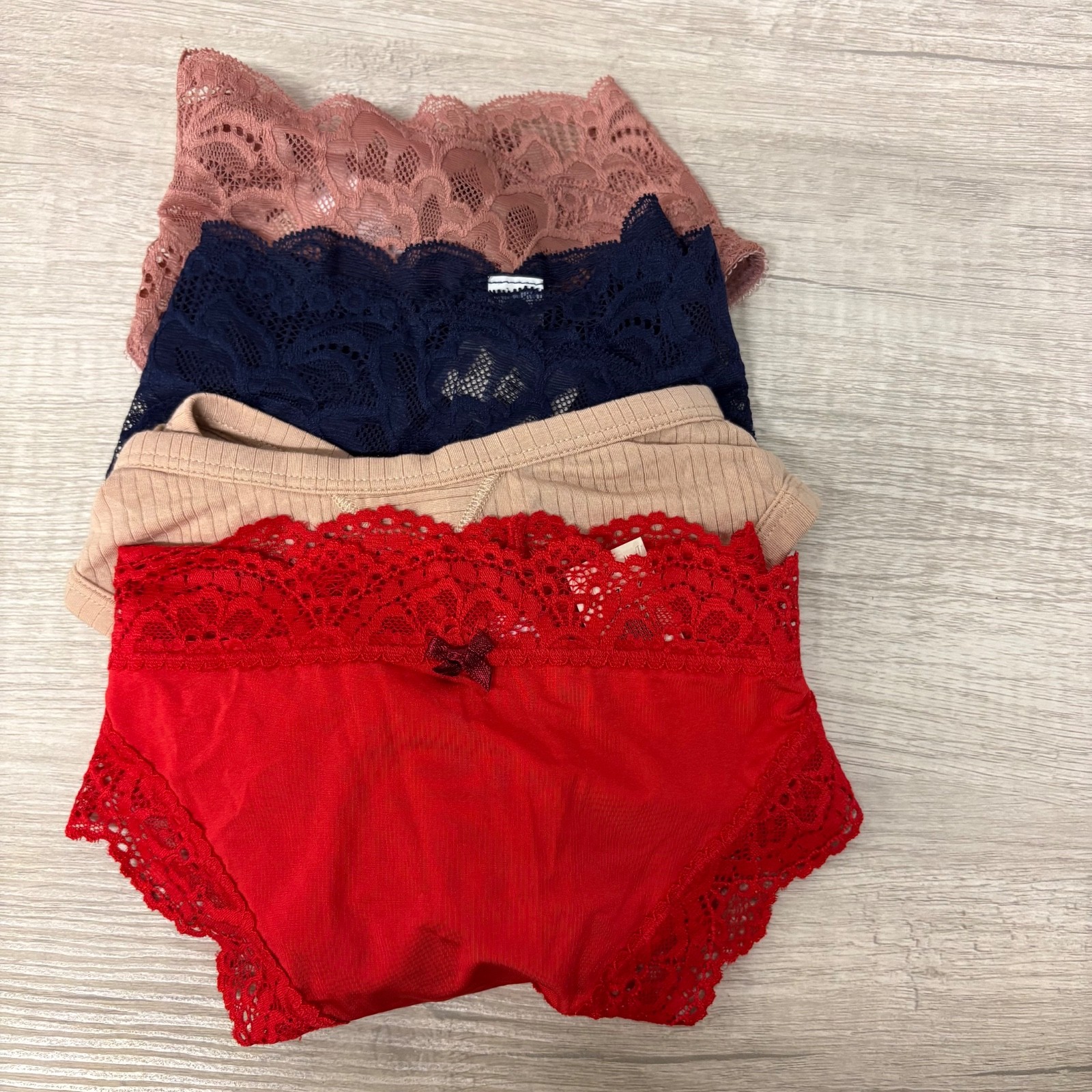 Aerie XL Thong Tanga Panty Lot 4 Lace Ribbed Red Navy Dusty Rose Nude NWT