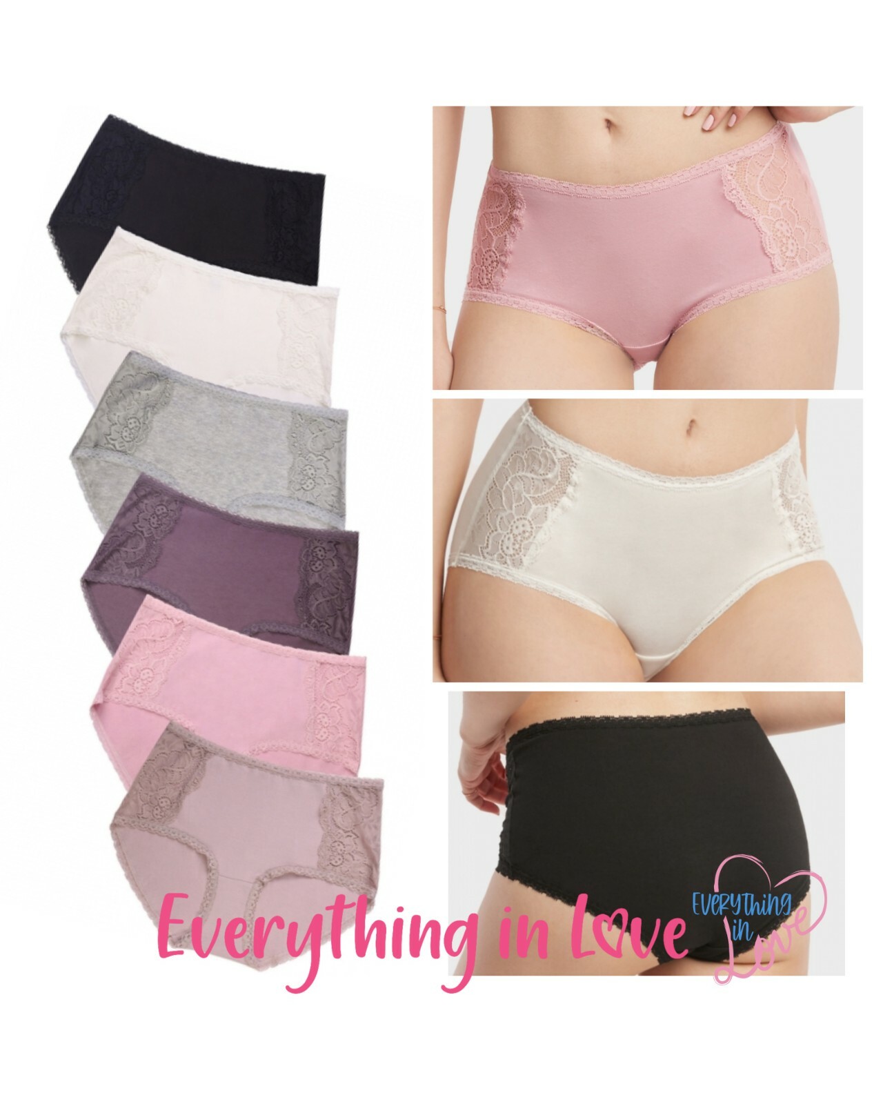 6Pack Women Lace Trim Comfortable Cotton Bikini Hip Hugger brief panty Underwear