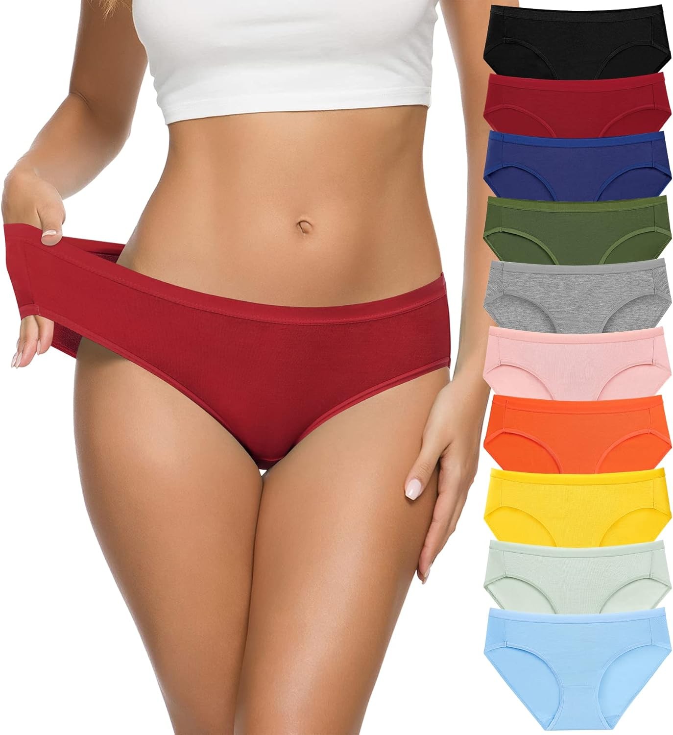 Women’s Cotton Bikini Panties, High-Cut Full Coverage Stretch Cool, Size Medium