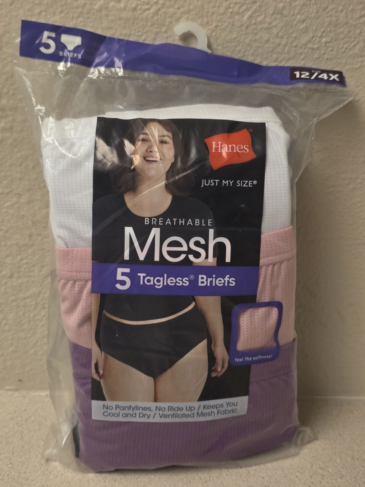 5-Pack HANES Just My Size Women’s Size 12/4X Mesh Tagless Briefs Underwear New