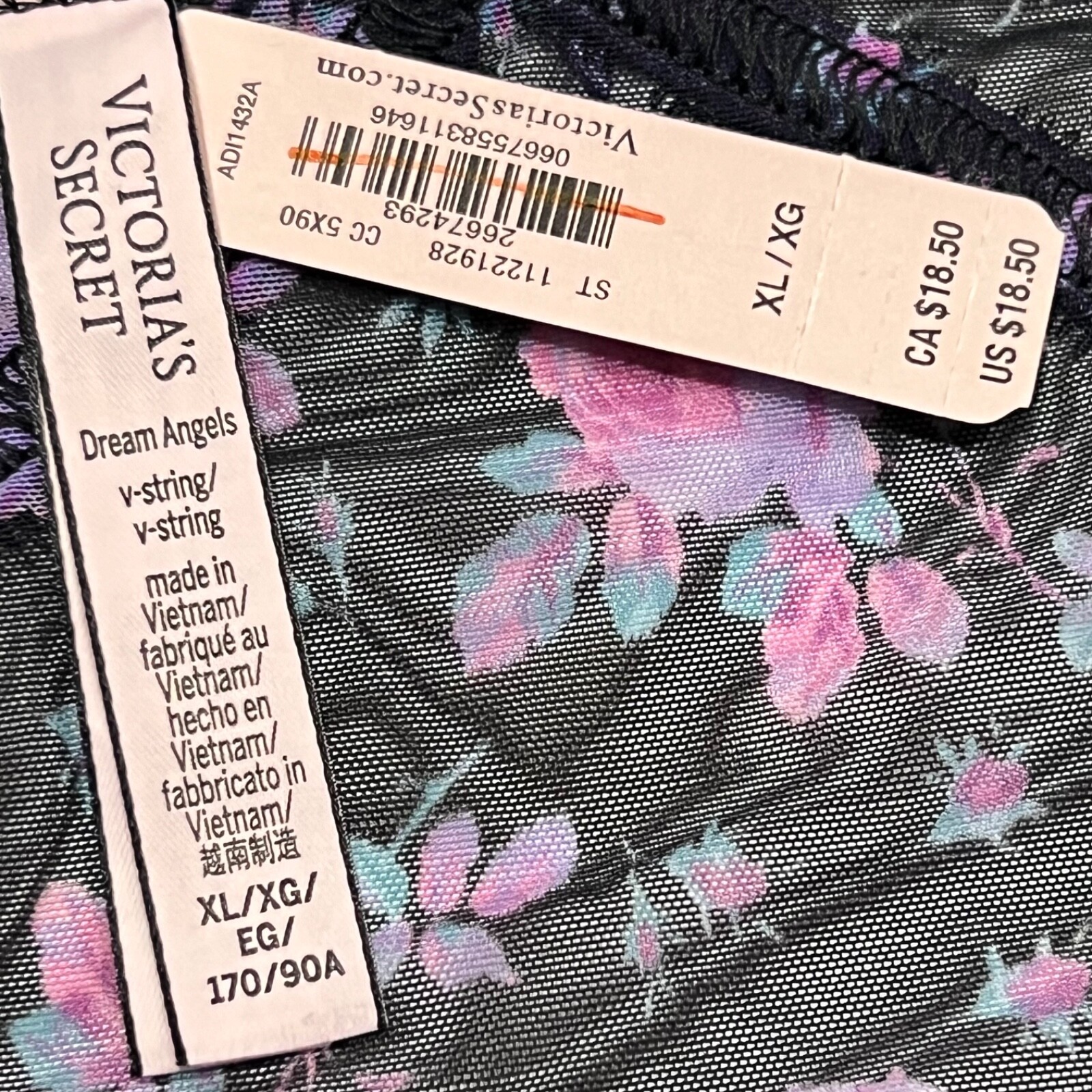 NWT VICTORIA’S SECRET Dream Angels V String Pantie Sz S-L-XL Purple Pink Floral