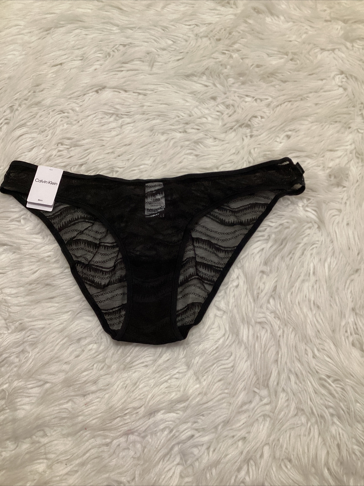 Calvin Klein Sz L Women’s Underwear Allover Lace Bikini QD3972-001 Black $15