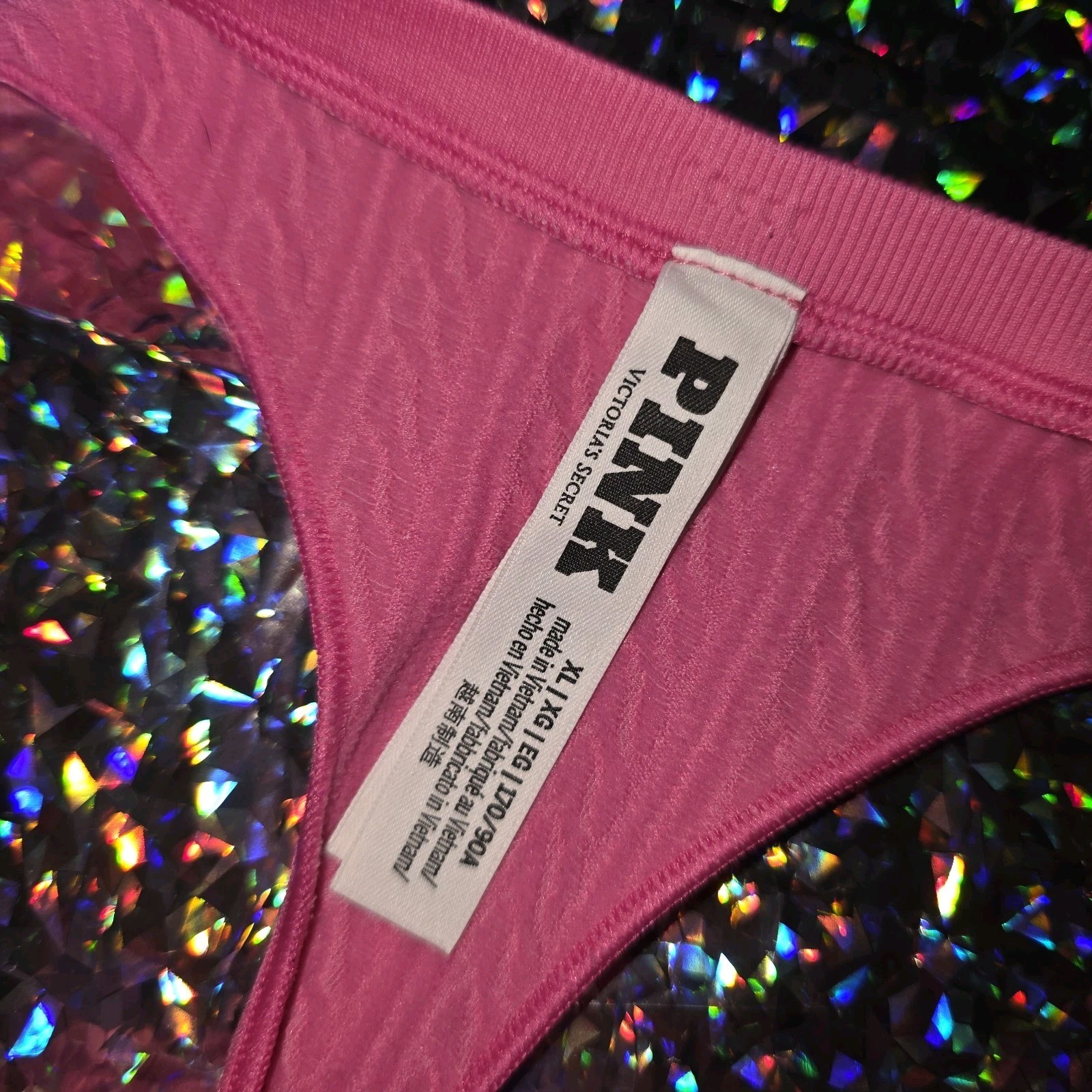 Pink By Victoria Secret Seamless Embroidered Logo Thong String Size XLARGE NWOT