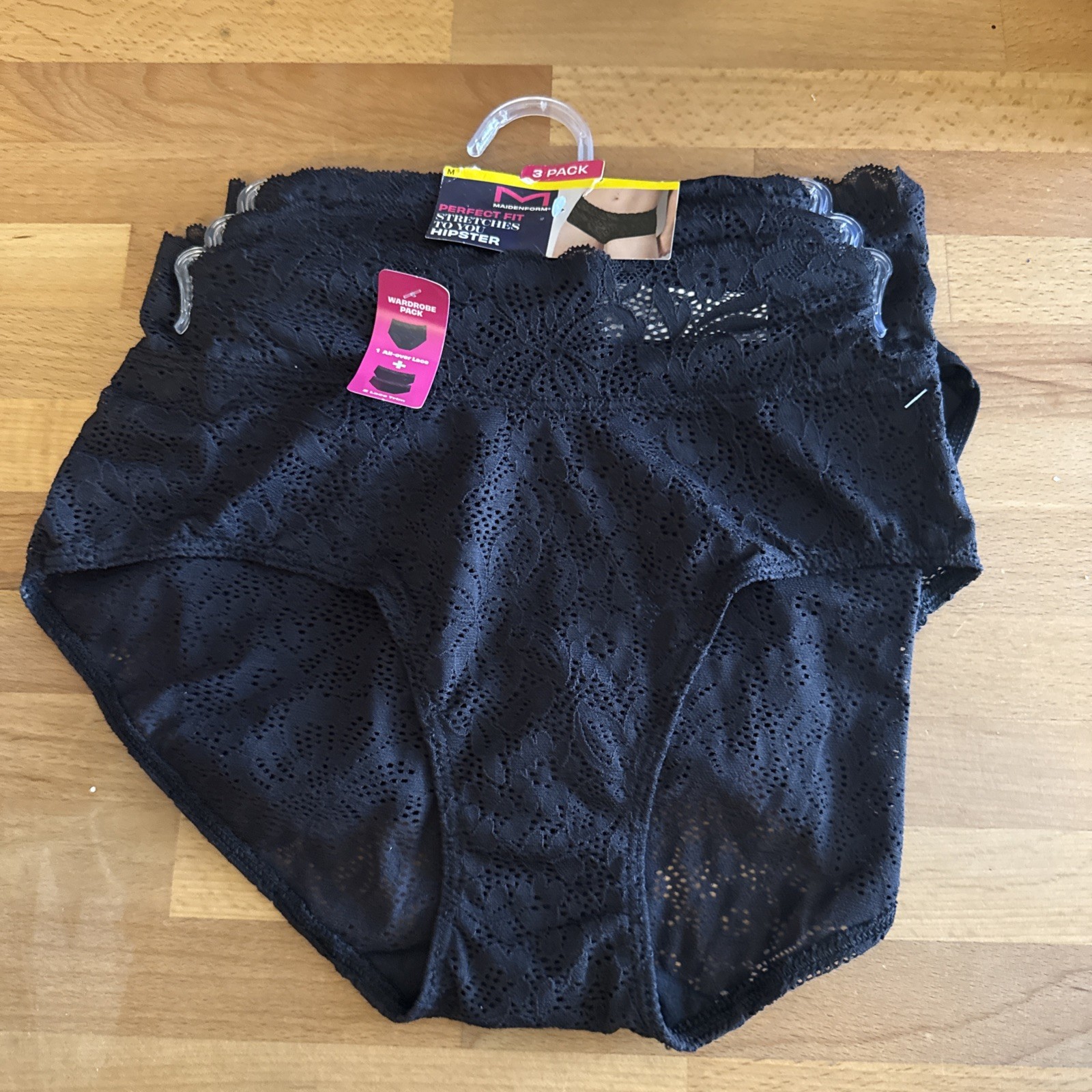 NEW Maidenform 3 Pack Perfect Fit Hipster Panties Medium Black DM3SLH