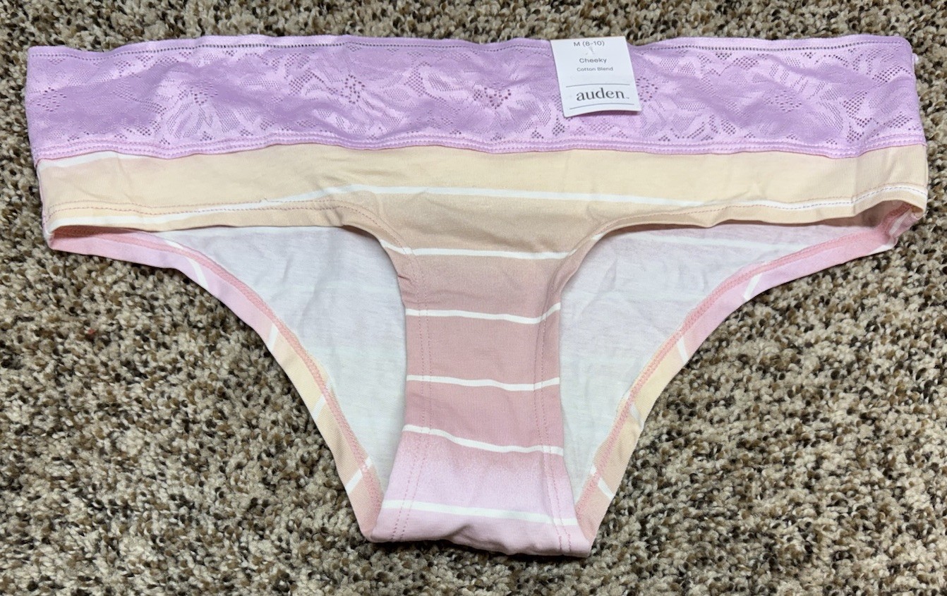 Auden Pink/Multi-Color Cotton Blend Cheeky Panty. Size: M (8-10).