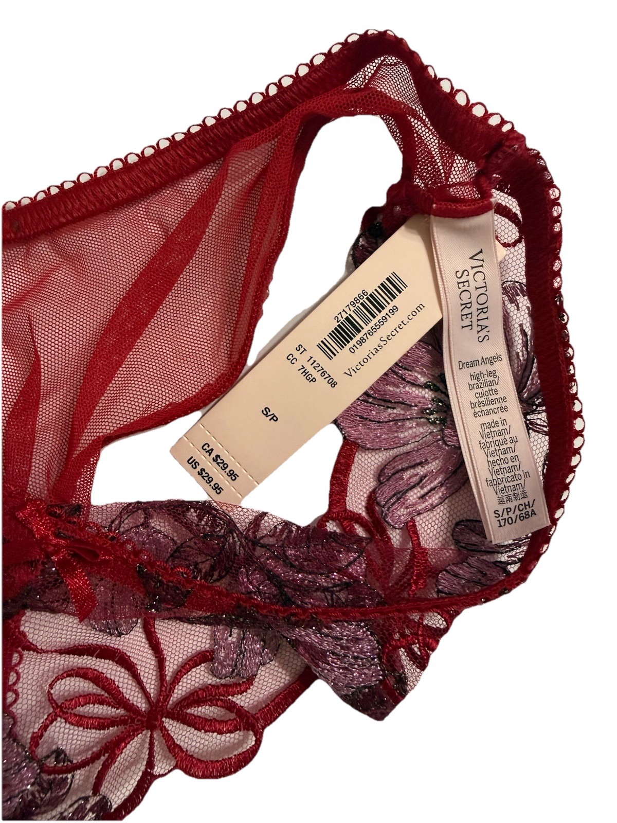 NWT Victoria’s Secret Dream Angels Brazilian Panty Red Floral Lace Small