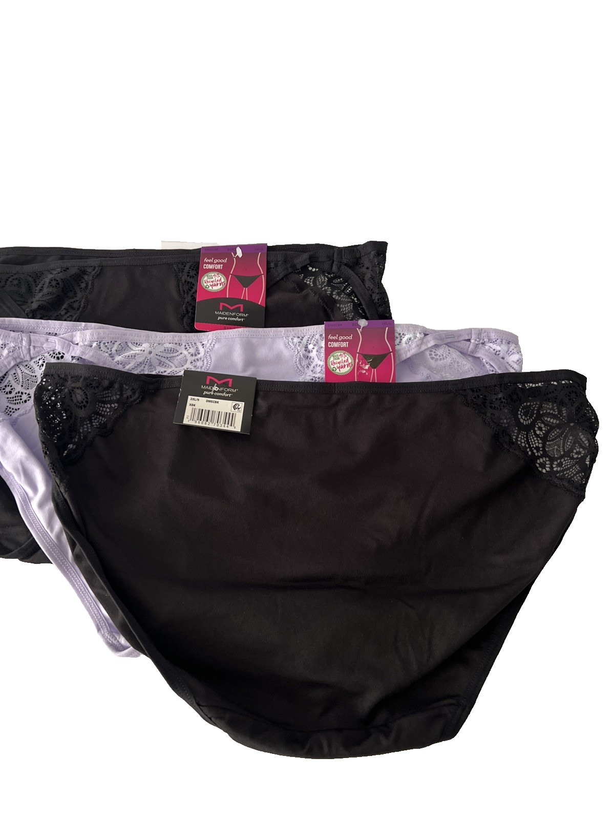Maidenform 3 Pairs Pure Comfort Bikini Panties 2XL/9 Multi-Color DMECBK