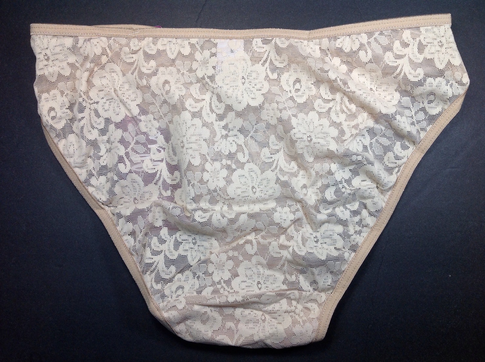 Women Panties,Bikinis Ilusion Size S. Beige Shiny Fishnet Floral W/Metallic Deco