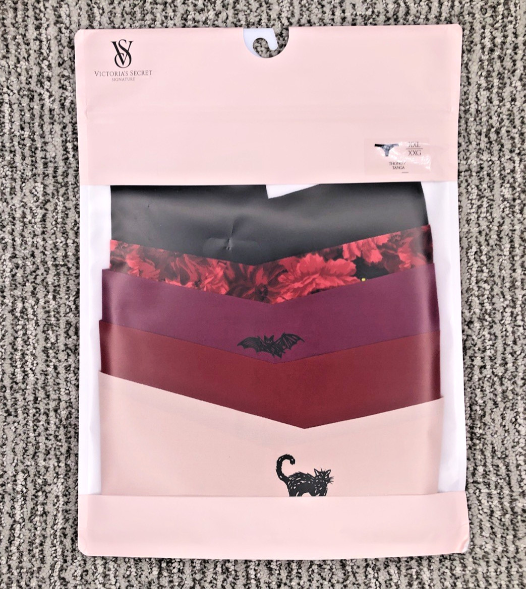 Victoria’s Secret NEW XXL No Show Thong Panties 5 Pack Multi Floral Bats Cats