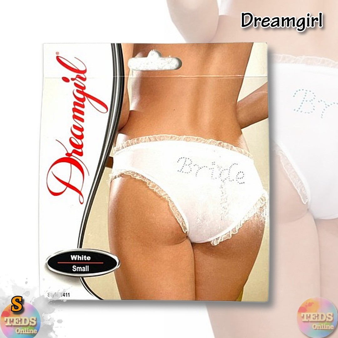 Dreamgirl Women’s S Microfiber Low-Rise Panty with Rhinestone Bride Detail White
