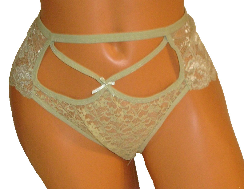 Panties Lingerie Open & Strap Front Green Lace Hipster, XXL Adult Gift