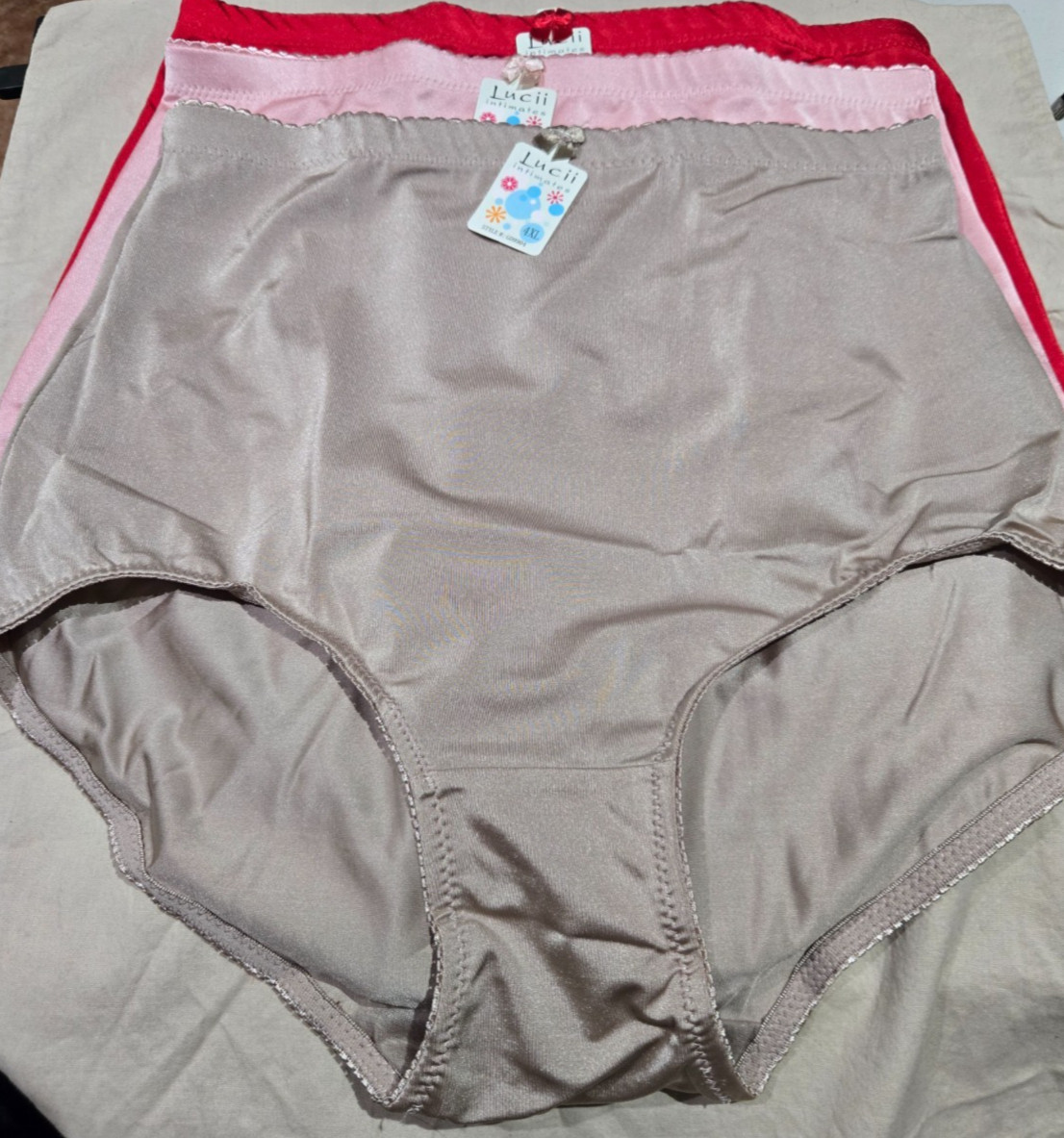 LUCII 4-WAY STRETCH UNDERWEAR 3 FULL BRIEF PANTIES SPANDEX RED, PINK, SAND 4XL