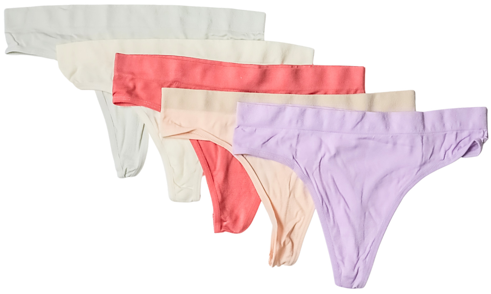 5 Pack Women’s Thong Panties Size L Assorted Colors Purple Beige Rose Gray White