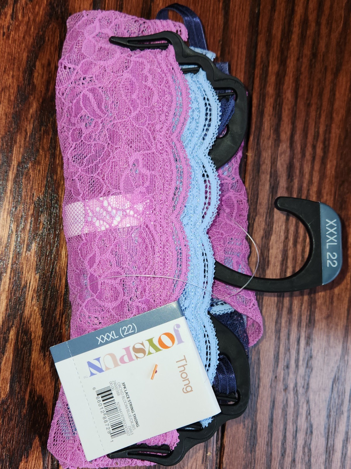 Joyspun 3pk. Lace String Women Thongs XXXL (22) Navy/Pink/light Blue NWT