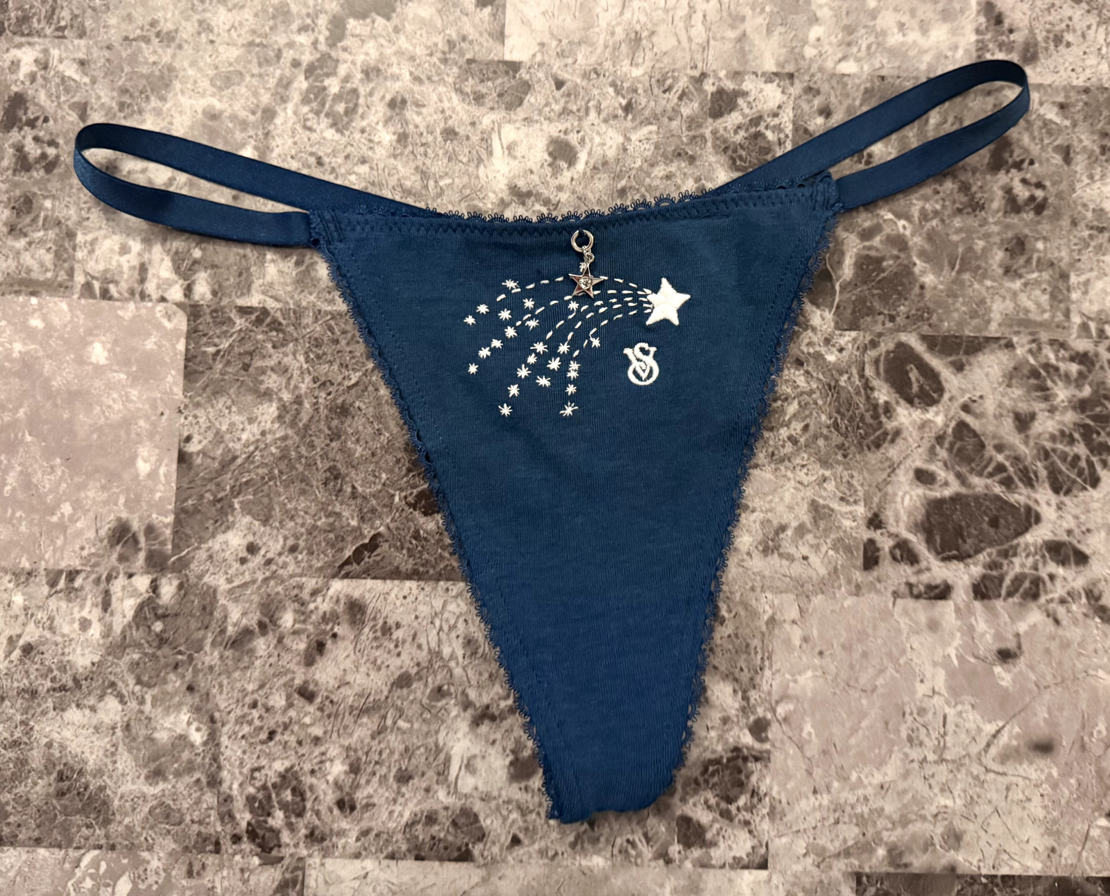NWOT VICTORIA’S SECRET TURQUOISE BLUE SILVER STAR CHARM V STRING PANTIES
