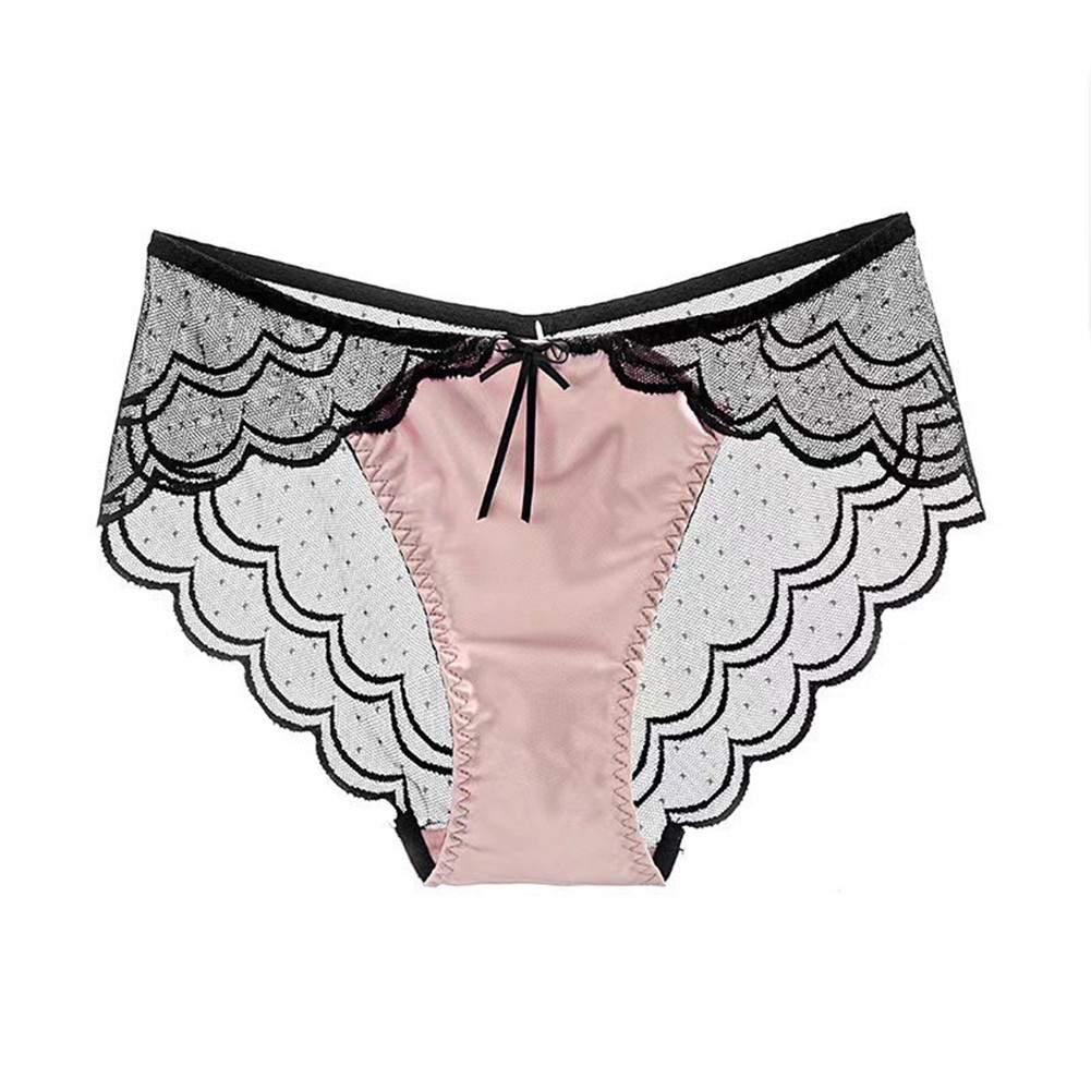 Lace Panties with Sheer Mesh Detail Breathable Undergarments for Ladies