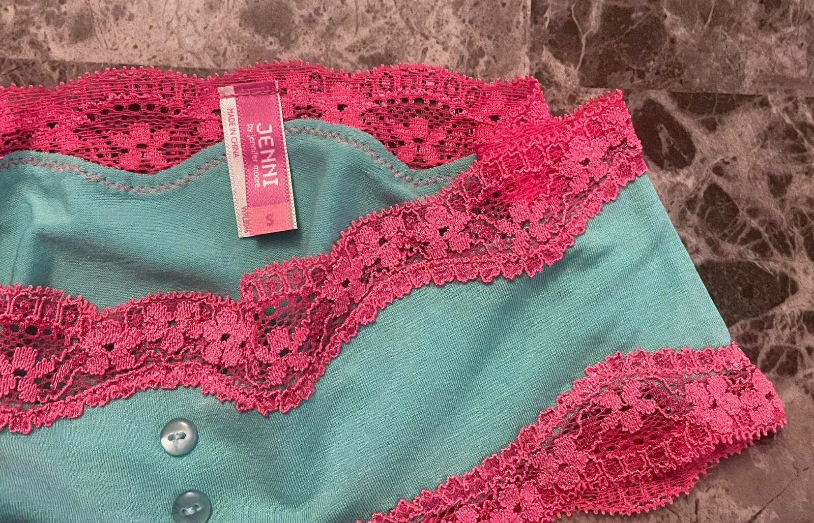 NWOT JENNI BY JENNIFER MOORE AQUA TEAL PINK LACE MODAL BLEND CHEEKY PANTIES