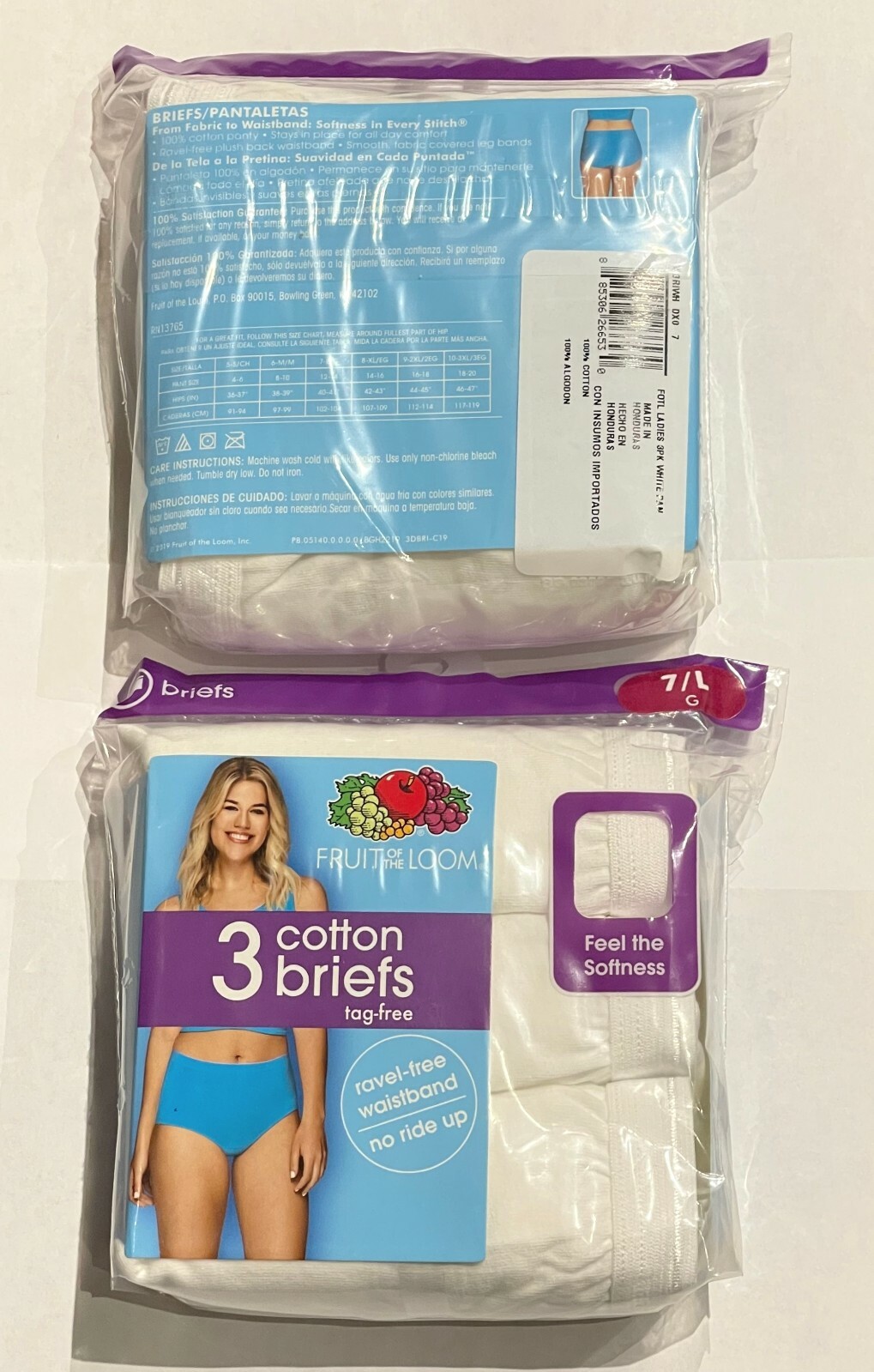 Women’s White Plus & Regular Fruit of The Loom 3 Pack Cotton Briefs: 5-6-7-8-9