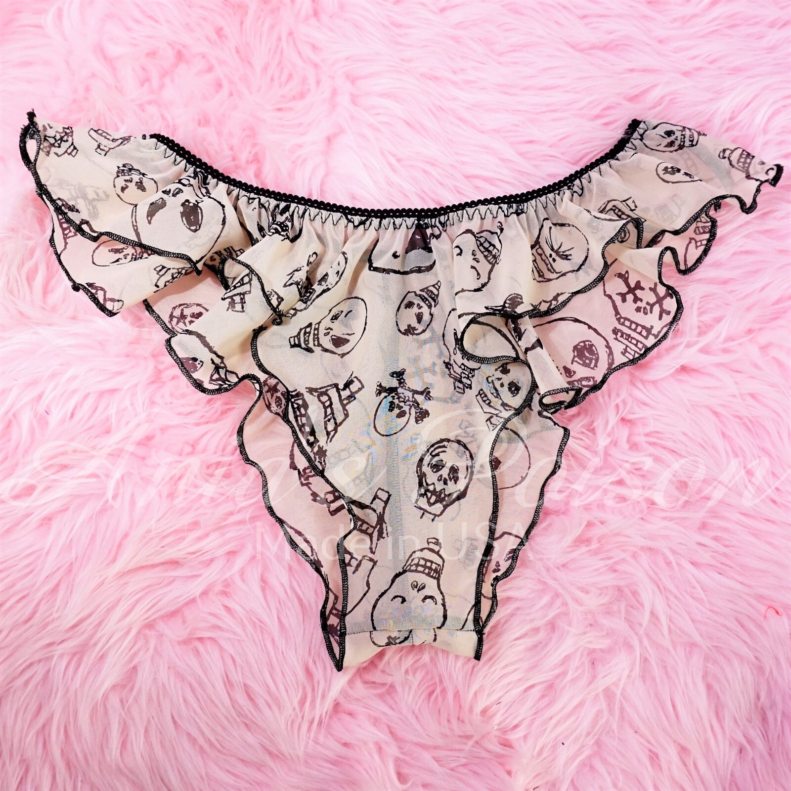 Chiffon HALLOWEEN Panties Skulls spooky Exotic Brazilian Cut Flutter sides