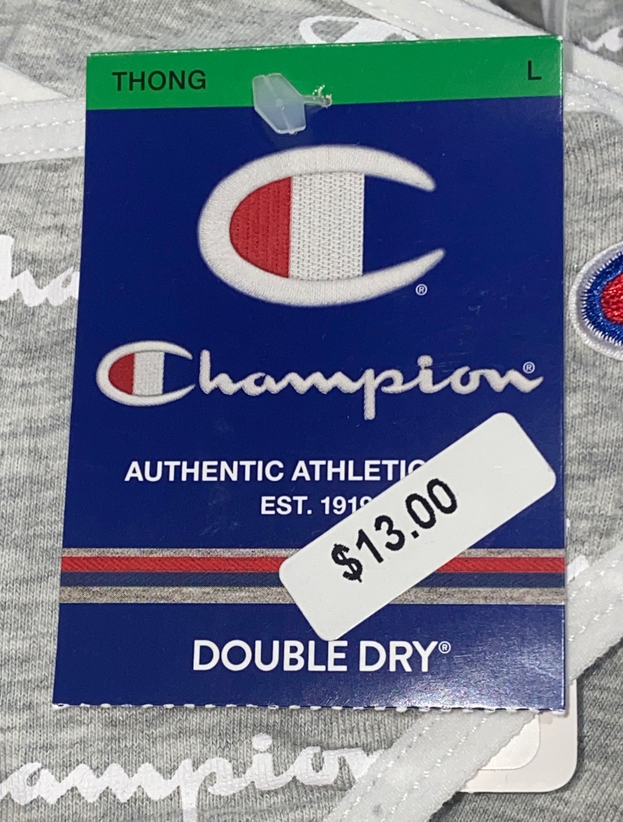 CHAMPION Thin Waistband Logo Grey Cotton Heritage Thong Panty Women S M L XL 2XL