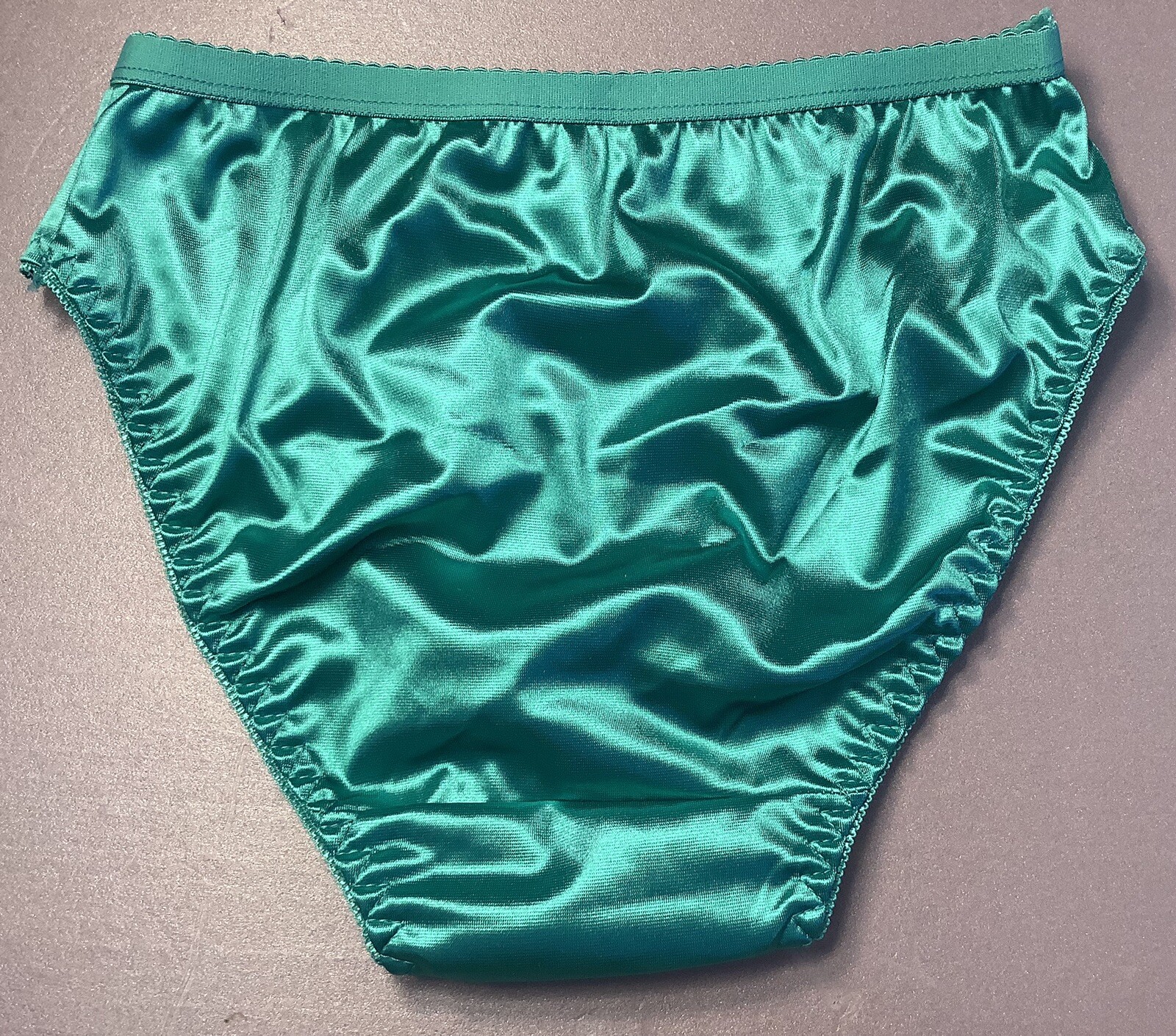 Women Panties Bikinis ANN DIANE Size M. Green Blue Shiny Satin Soft W/decoratio