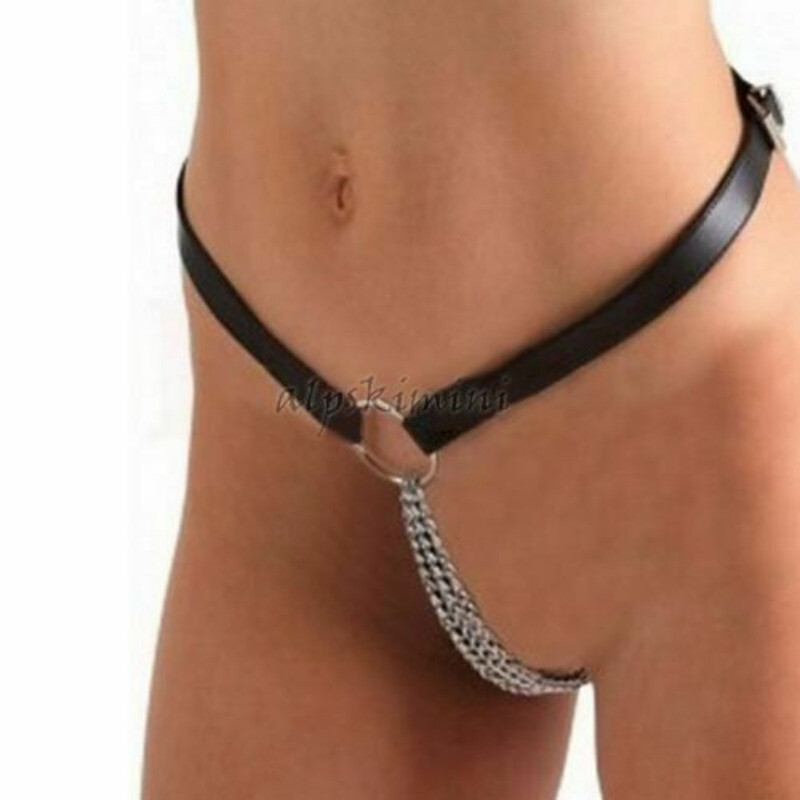 Soft Leather Women Micro Thong With Chain Sex T-back G-string Knickers Lingerie