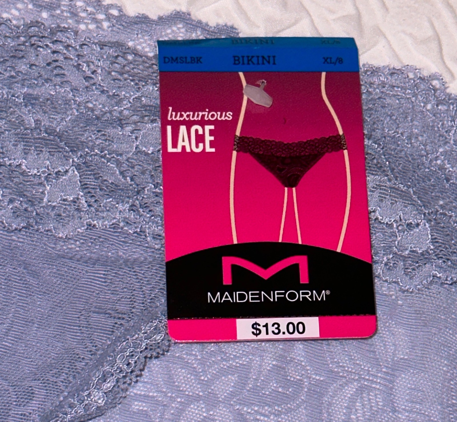 MAIDENFORM Luxurious Stretch Lace Silver Blue V Waist Bikini Panty Womens S XL