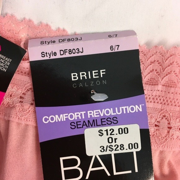 BALI Comfort Revolution Microfiber Hi Cut Brief Panties Sz 6/7 Wide Lace Pink