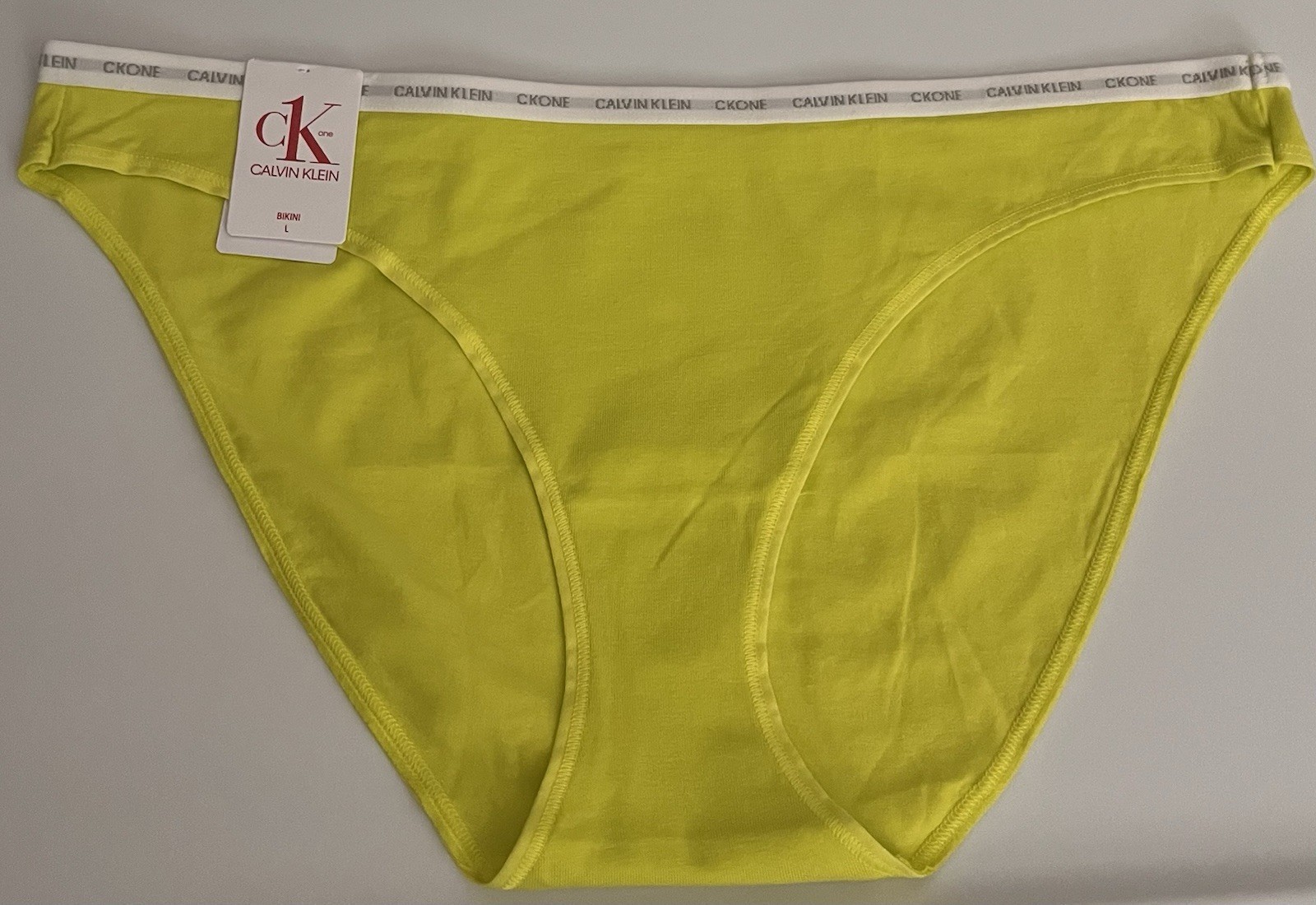 CALVIN KLEIN CK One Cotton Lemon Lime White Bikini Panty Women’s Sz L QD3785