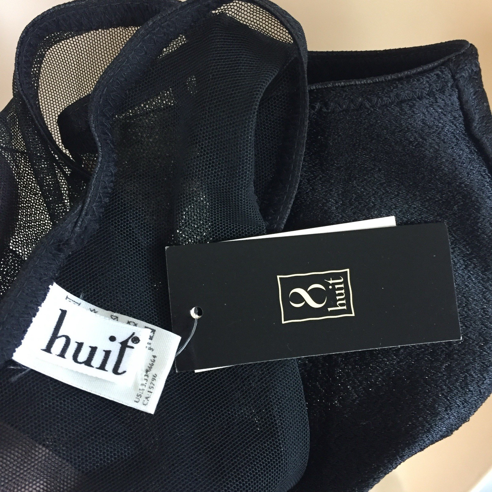 Huit Lingerie Size 8 Black Hi-Cut Panties Mesh Sheer Embroidered Made in France