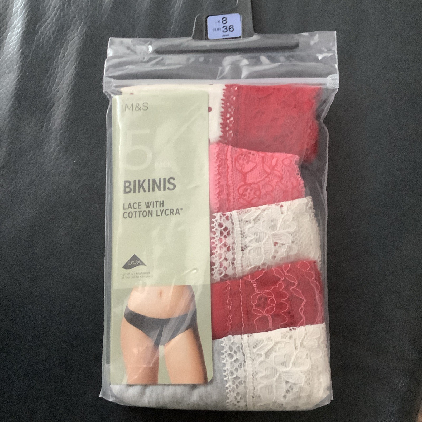 Marks & Spencer Ladies 5pk Supersoft Lace Bikini knickers Size 8 multi