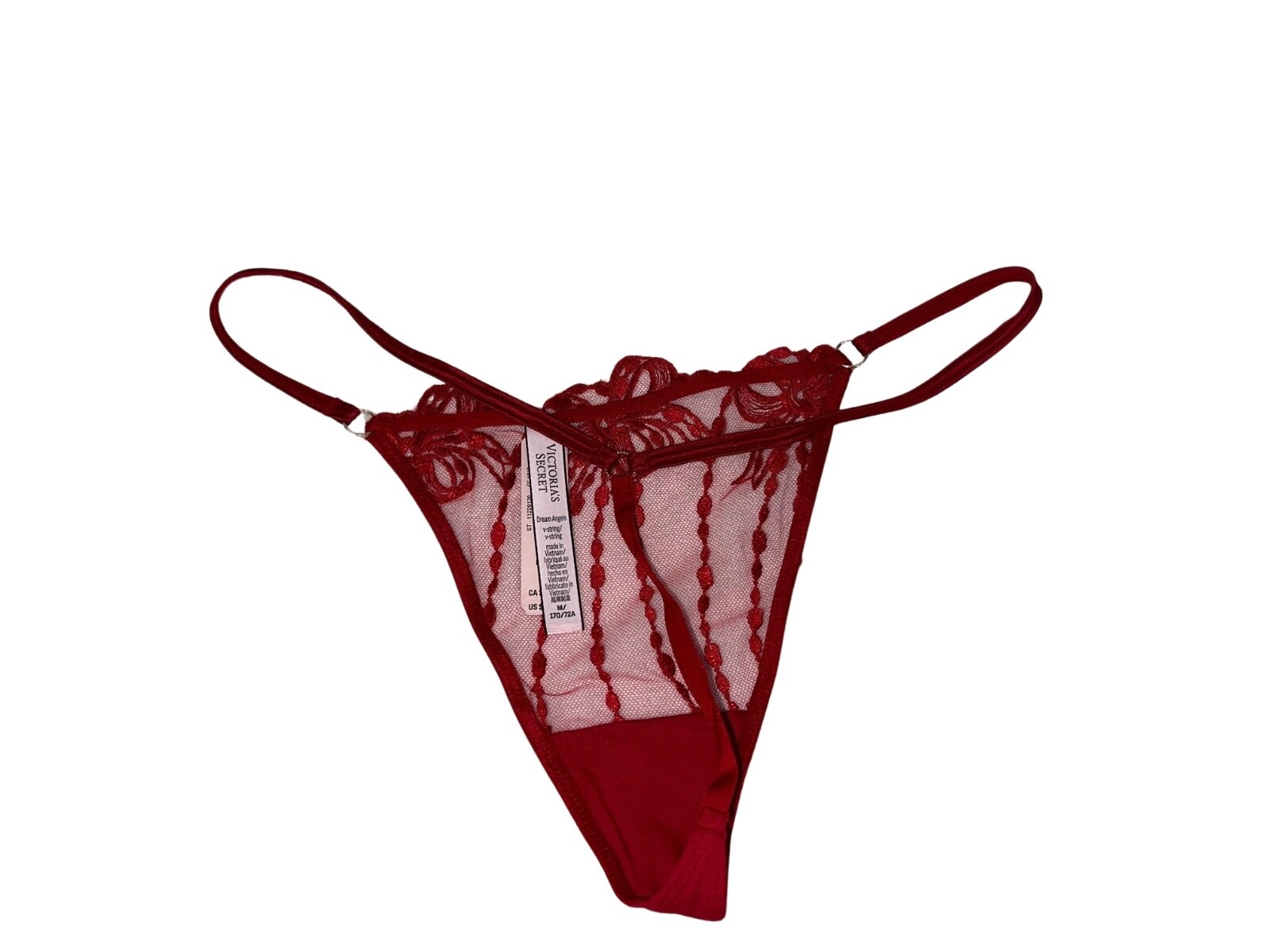 Victoria’s Secret Dream Angels Bow Embroidery Mesh V-String Panty Color Red NWT