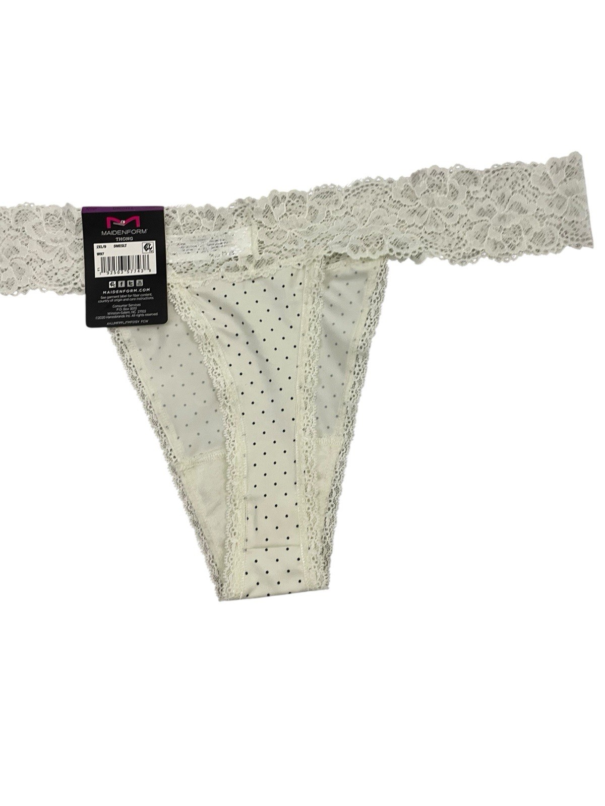 Maidenform Cream Lace Thong With Polka Dots Size 2XL/9 – 86% Nylon & 14% Spandex