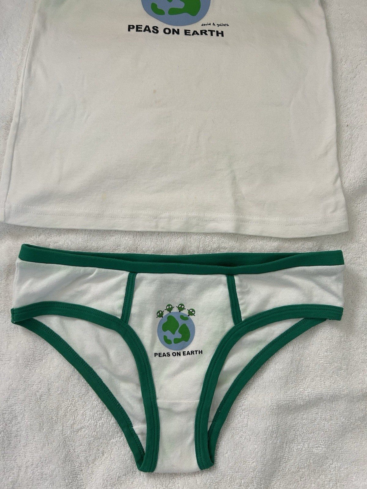 David & Goliath Cotton Tank Top & Bikini Underwear White/Green Juniors US size M