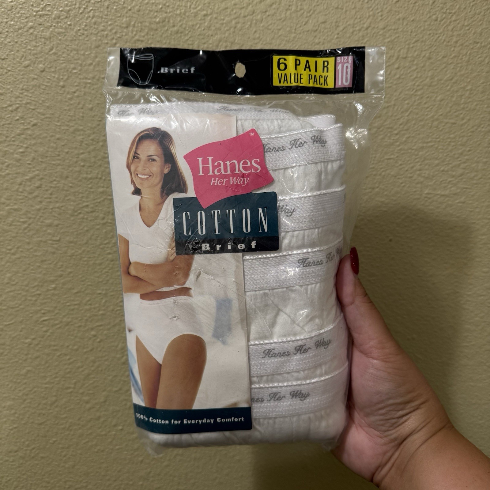 Women’s Size 10 Vintage 1999 HANES HER WAY White Cotton Briefs 6 Pair Value Pack